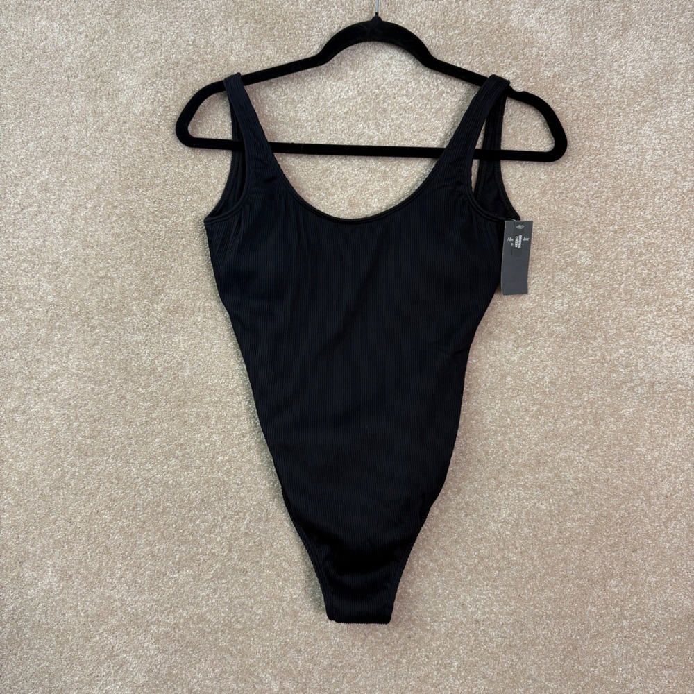 NWT ABERCROMBIE & FITCH Swimsuit One Piece Womens Small Black Ribbed Cheeky